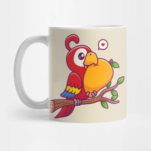 Cute Parrot Bird Eating Mango On Branch Cartoon Mug